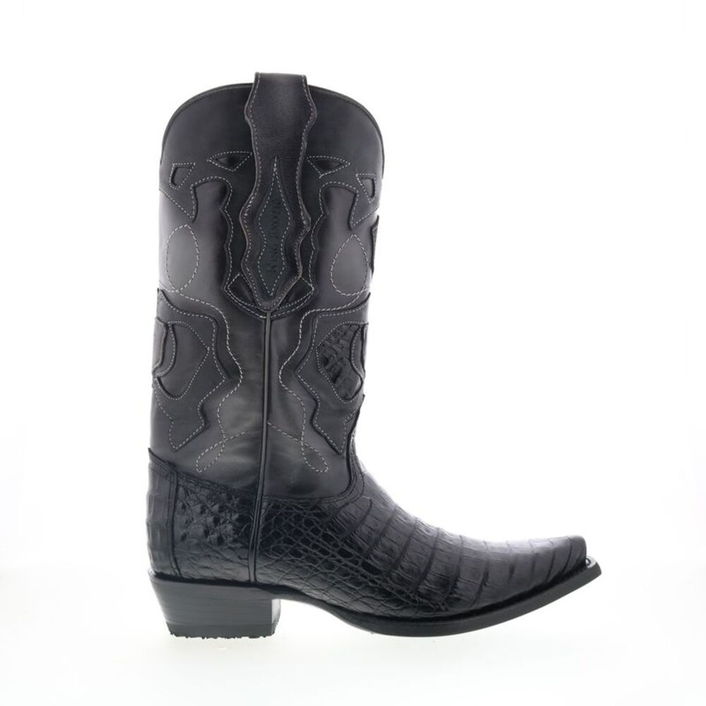 King Exotic Mens Caiman Belly Snip Toe Boots Black Boots (NWT)